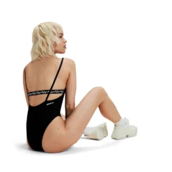 Speedo Flu3nte Logo Elastic Thin Strap Open Back Solid One Piece