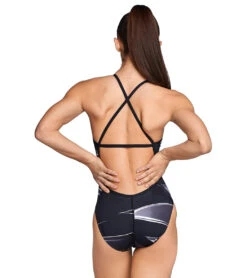 Speedo Women's Infinite Pulse Crossback One Piece Swimsuit -Swimwear Collection Store 5665855340712 blackwhite 2a