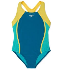 Speedo Girls' Mesh Splice Thick Strap One Piece Swimsuit (Big Kid)