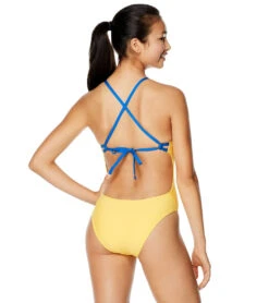Speedo Women's Solid Tie Back One Piece Swimsuit -Swimwear Collection Store 6542094532776 lemonchrome 2a