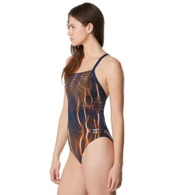 Speedo Women's Solar Boom Flyback One Piece Swimsuit -Swimwear Collection Store 6799649308840 navyorange 2a