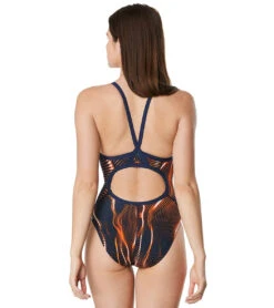 Speedo Women's Solar Boom Flyback One Piece Swimsuit -Swimwear Collection Store 6799649308840 navyorange 3a