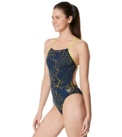 Speedo Women's Galactic Highway One Back One Piece Swimsuit 7 Speedo Women's Galactic Highway One Back One Piece Swimsuit -Swimwear Collection Store 6800150134952 navygold 2a