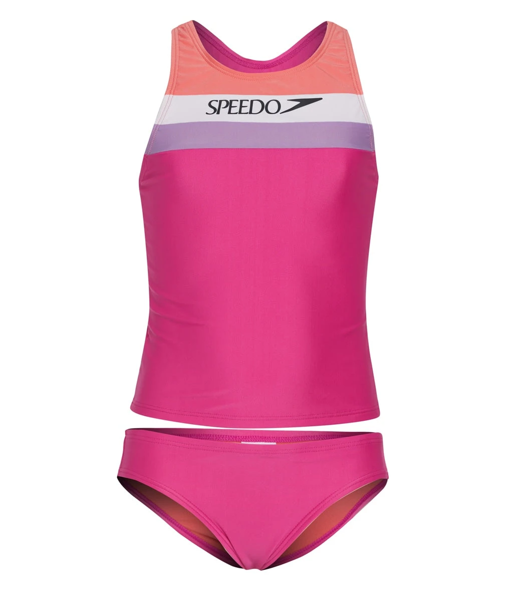 Speedo Girls' Solid Horizontal Splice Tankini Set (Big Kid) 3 Speedo Girls' Solid Horizontal Splice Tankini Set (Big Kid)